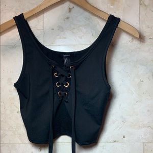 Black Lace Up Crop Top